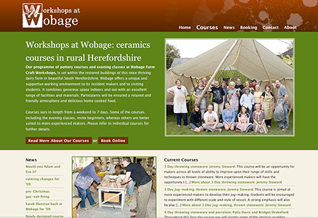 Workshops at Wobage website - screenshot of home page